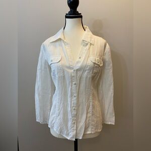 Classic White Linen Button-Down Shirt for Women size S